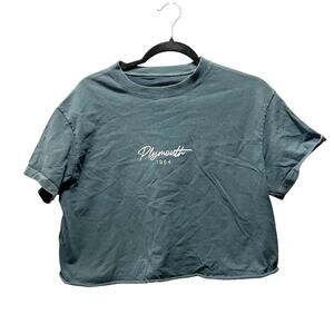 Brandy Melville Plymouth 1964 Gray Short Sleeve Cropped Boyfriend Shirt Size M